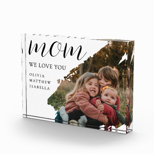 Modern Brushstroke Black Script We Love You Mom Fotoblock (Rechts)