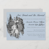 Modern Brushstroke Photo Blue Rehearsal Dinner  Einladung (Vorne/Hinten)