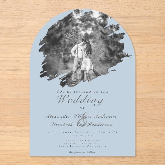 Modern Brushstroke Photo | Blue Wedding Acryleinladungen (Vorderseite)