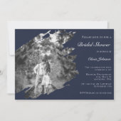 Modern Brushstroke Photo Bridal Shower Navy Blue Einladung (Vorderseite)