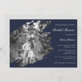 Modern Brushstroke Photo Bridal Shower Navy Blue Einladung (Vorne/Hinten)