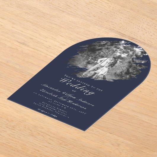 Modern Brushstroke Photo | Navy Blue Wedding Acryleinladungen (Ablage )