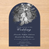 Modern Brushstroke Photo | Navy Blue Wedding Acryleinladungen (Vorderseite)