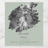 Modern Brushstroke Photo | Sage Green Wedding Weinetikett (Einzelnes Label)
