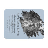 Modern Brushstroke Photo Save the Date Blue Magnet (Horizontal)