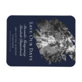 Modern Brushstroke Photo Save the Date Navy Blue Magnet (Horizontal)