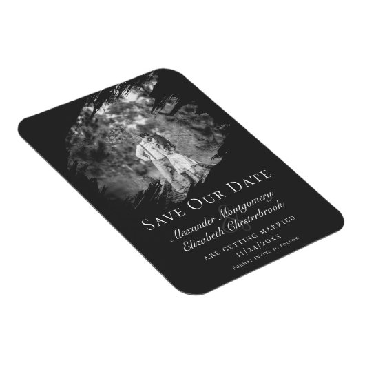 Modern Brushstroke Photo Save the Date Soft Black Magnet (Rechte Seite)