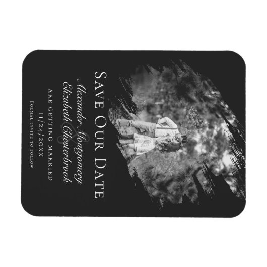 Modern Brushstroke Photo Save the Date Soft Black Magnet (Horizontal)