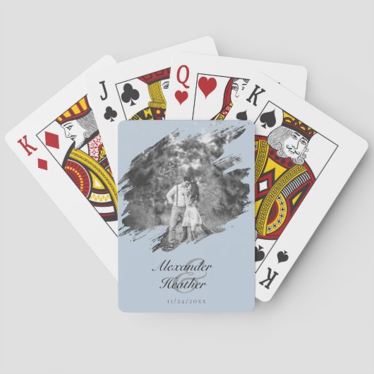 Modern Brushstroke Photo Wedding Favor Blue Spielkarten (Rückseite)