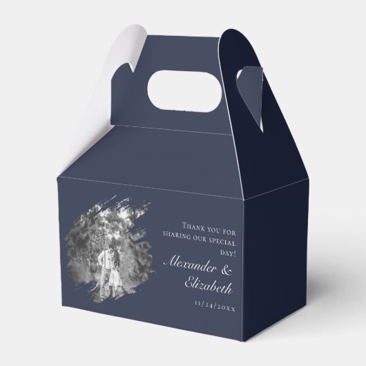 Modern Brushstroke Photo Wedding | Navy Blue Geschenkschachtel (Vorderseite)