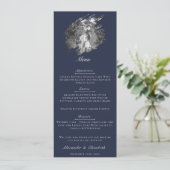 Modern Brushstroke Photo Wedding | Navy Blue Menükarte (Stehend Vorderseite)