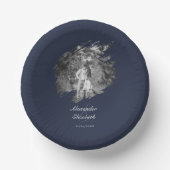 Modern Brushstroke Photo Wedding | Navy Blue Pappteller (Vorderseite)