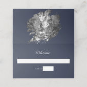 Modern Brushstroke Photo Wedding | Navy Blue Platzkarte (Außenseite Aufgefaltet)