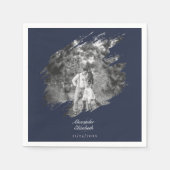 Modern Brushstroke Photo Wedding | Navy Blue Serviette (Vorderseite)