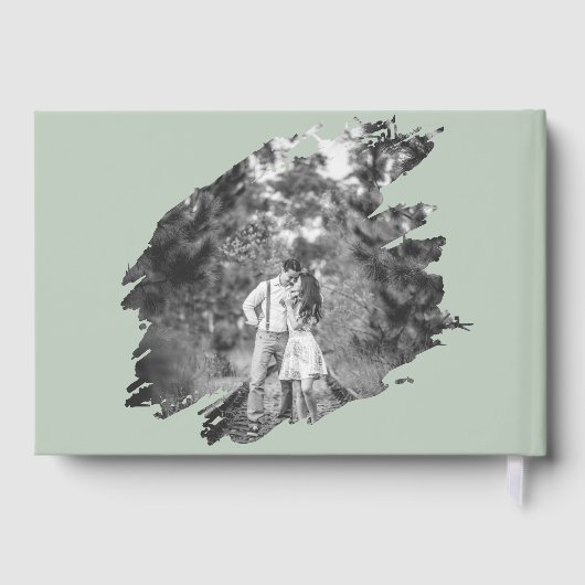 Modern Brushstroke Photo Wedding | Sage Green Gästebuch (Rückseite)