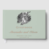 Modern Brushstroke Photo Wedding | Sage Green Gästebuch (Vorderseite)