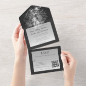 Modern Brushstroke Photo Wedding | Soft Black All In One Einladung (Abreißen)