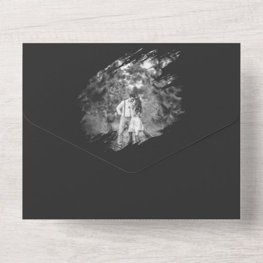 Modern Brushstroke Photo Wedding | Soft Black All In One Einladung (Rückseite)