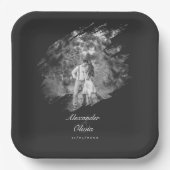 Modern Brushstroke Photo Wedding | Soft Black Pappteller (Vorderseite)