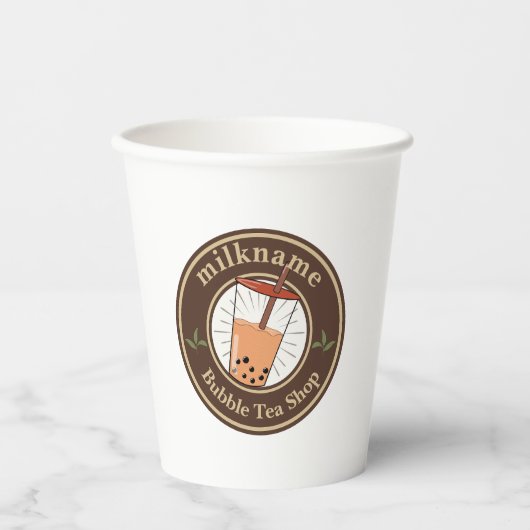 Modern Bubble Tee Milchladen Café Café Pappbecher (Vorderseite)