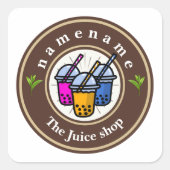 Modern Bubble Tee Milchladen Café Café Quadratischer Aufkleber (Vorderseite)