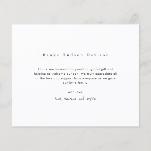 Modern Budget Foto Collage Baby Danke Karte (Rückseite)