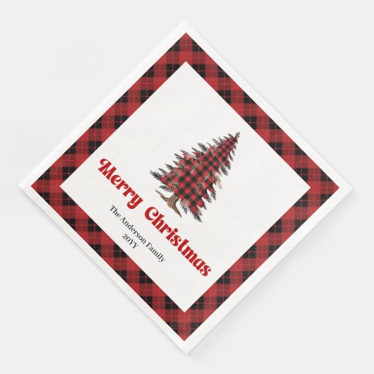 Modern Buffalo Christmas Tree Napkin Customizable Serviette (Ecke)