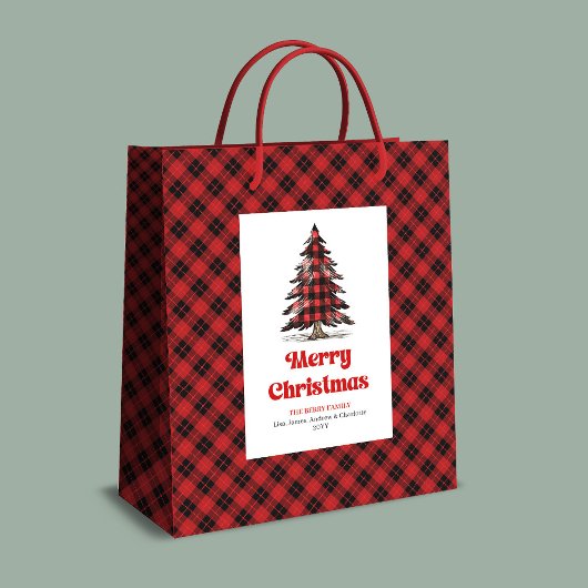 Modern buffalo gift bag custom name Christmas tree Mittlere Geschenktüte
