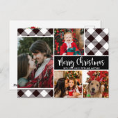 Modern Buffalo Kariert 4 Foto Collage Weihnachten Postkarte (Vorne/Hinten)
