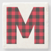 Modern Buffalo Kariert M Monogram Steinuntersetzer (Vorderseite)