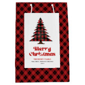 Modern buffalo plaid Christmas bag custom namе Mittlere Geschenktüte (Vorderseite)