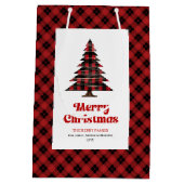 Modern buffalo plaid Christmas bag custom namе Mittlere Geschenktüte (Rückseite)