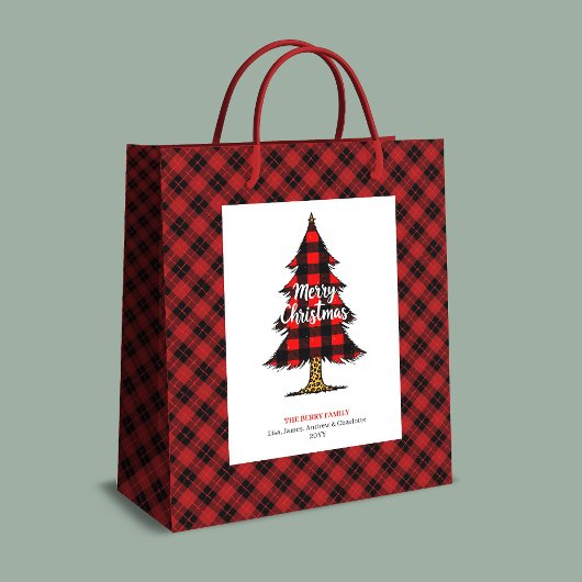Modern buffalo plaid Christmas gift bag editable Mittlere Geschenktüte