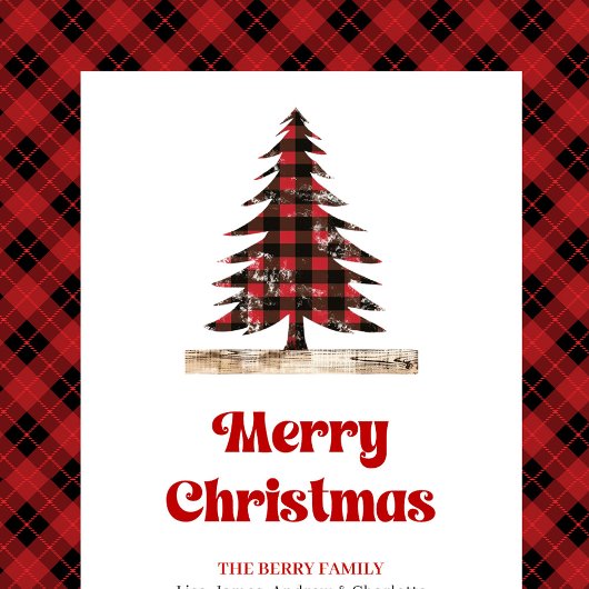 Modern buffalo plaid Christmas tree gift bag name Mittlere Geschenktüte