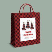 Modern buffalo plaid Christmas tree gift bag name Mittlere Geschenktüte