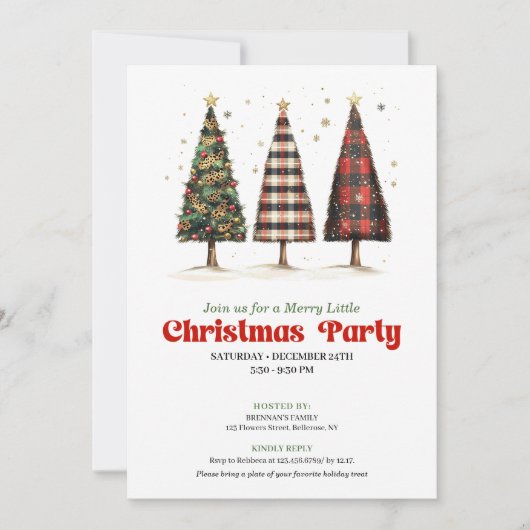 Modern buffalo plaid Christmas tree printable  Einladung (Vorderseite)