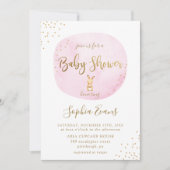 Modern Bunny Typografie Baby Dusche Chic Pink Gold Einladung (Vorderseite)