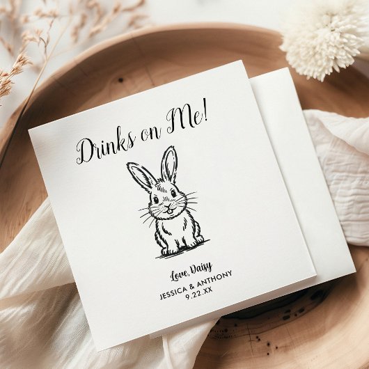 Modern Bunny Wedding Cocktail Napkins  Serviette