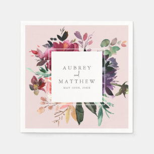 Modern Burgund Bläserblütenrosa Hochzeitspapier Serviette