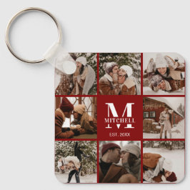 Modern Burgund Couple Foto Collage Monogram Gesche Schlüsselanhänger