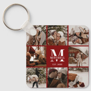Modern Burgund Couple Foto Collage Monogram Gesche Schlüsselanhänger