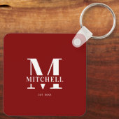 Modern Burgund Couple Foto Collage Monogram Gesche Schlüsselanhänger (Rückseite)