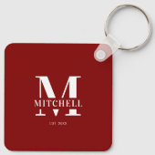 Modern Burgund Couple Foto Collage Monogram Gesche Schlüsselanhänger (Rückseite)