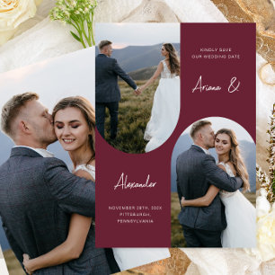 Modern Burgund Foto Arch Wedg Save The Date