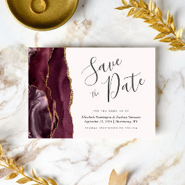 Modern Burgund Gold Agate Blush Save the Date Einladung