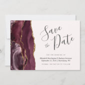 Modern Burgund Gold Agate Blush Save the Date Einladung (Vorderseite)