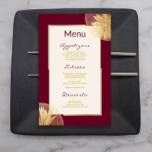 Modern Burgund Gold Floral Wedding Menu