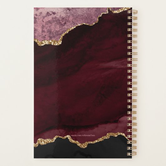Modern Burgund Gold Glitzer Agate Monogram 2024 Planer (Rückseite)
