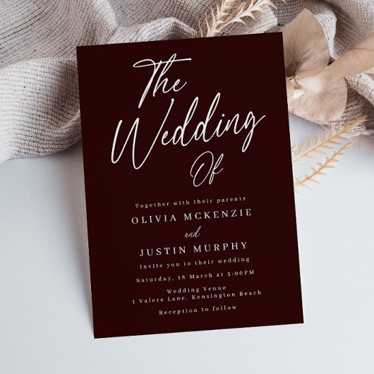 Modern Burgund Maroon Elegante Hochzeit Einladung