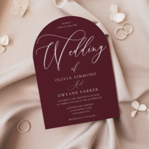 Modern Burgund Minimal Arch Wedding Einladung